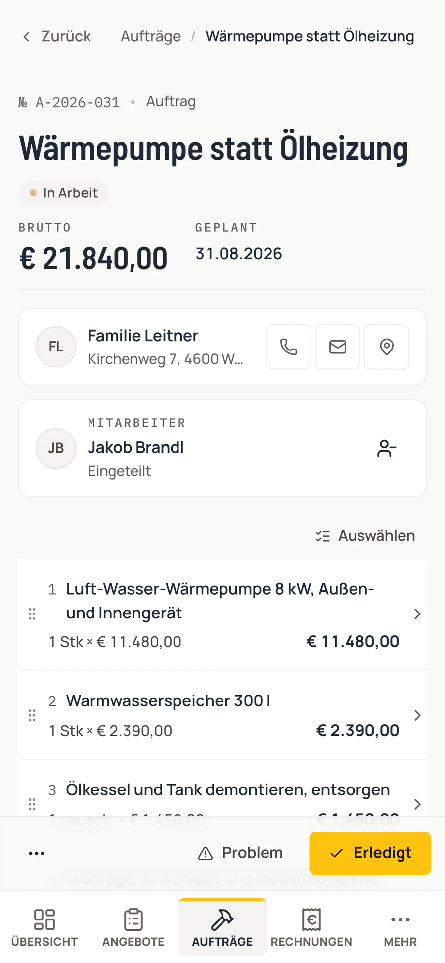 Derselbe Auftrag am Handy