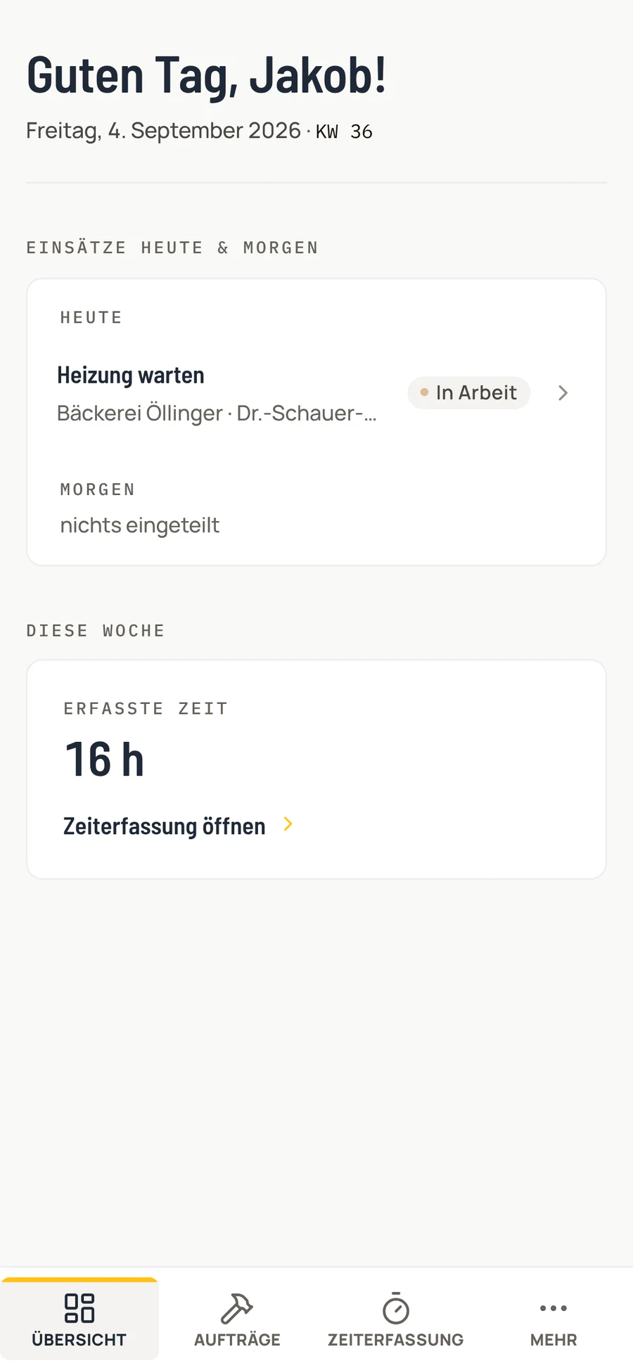 Jakobs Übersicht am Handy mit seinen Aufträgen